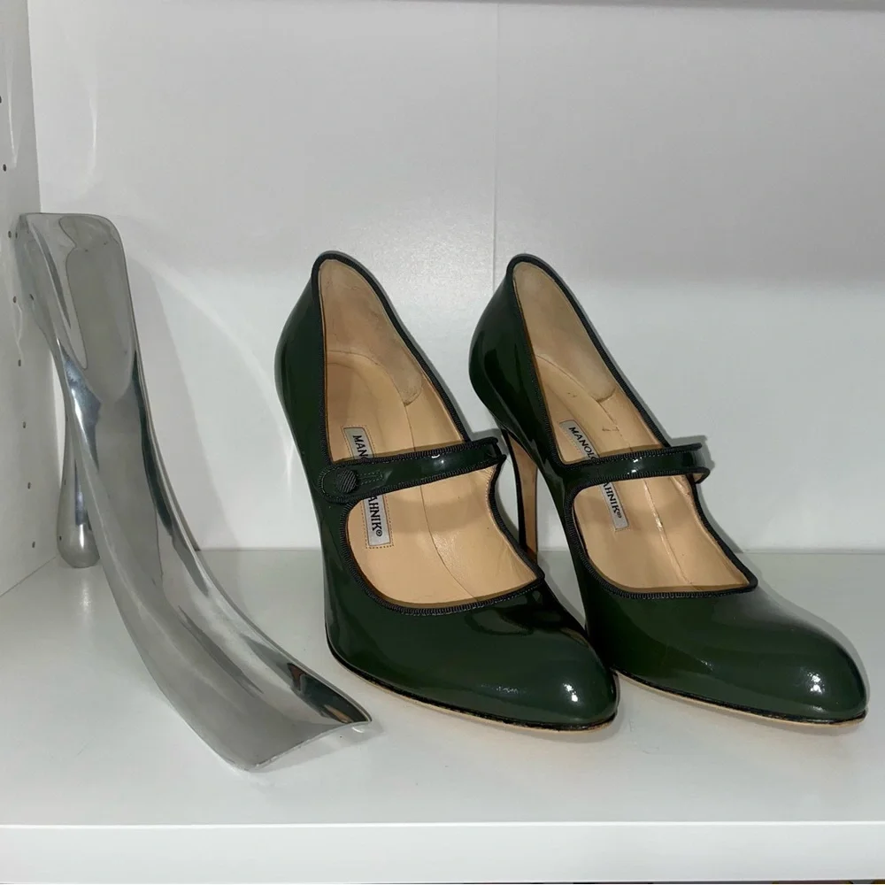 VGUC Manolo Blahnik Green Campy Mary Janes Size EU 40.5/9.5 - Picture 4 of 16